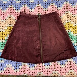 Free People one and Only zip zipper Velvet Brown-Plum Mini Skirt size 0